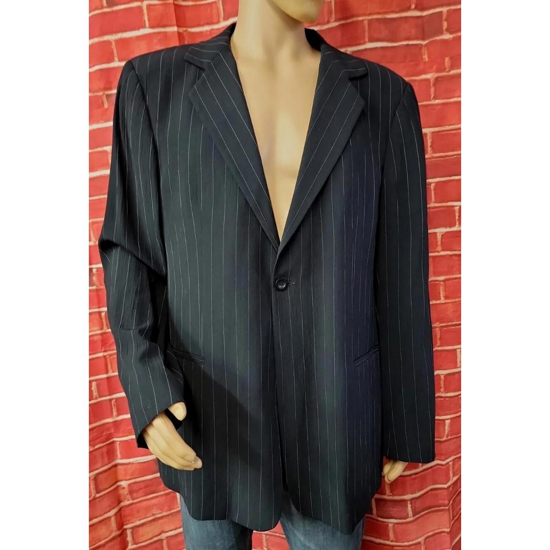 Emporio Armani Black Wool Blend Stripe Menâs Suit Coat Blazer Size It 46
